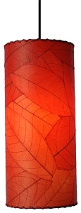 Natural Cocoa Leaf Hanging Cylinder Pendant Lamp in Red
