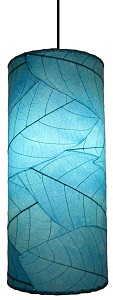 Natural Cocoa Leaf Hanging Cylinder Pendant Lamp in Sea Blue