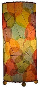 Natural Banyan Leaf Cylinder Table Lamp ~ Multi-Color