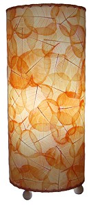 Natural Banyan Leaf Cylinder Table Lamp ~ Orange