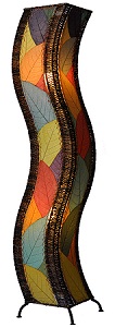 Natural Cocoa Leaf and Abaca Standing Wave Floor Lamp ~ Multi-Color