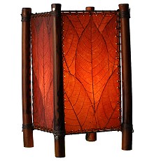 Natural Cocoa Leaf and Bamboo Kalani Table Lamp ~ Burgundy