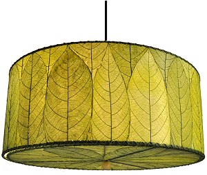 Natural Cocoa Leaf Hanging Drum Pendant Lamp in Green