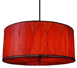 Natural Cocoa Leaf Hanging Drum Pendant Lamp in Red